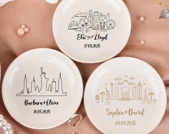 Custom City Skyline-ringschotel: gepersonaliseerde keramische sieradenhouder