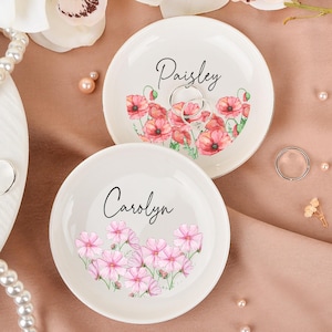 Personalised Birth Flower Trinket Dish, Custom Watercolor Flower Ring Dish, Wedding Bridesmaid Gifts, Birthday Jewelry Dish, Christmas Gifts