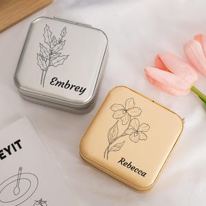 Birth Flower Jewelry Travel Case, Custom Name Leather Jewelry Box, Wedding Bridesmaid Gifts, Birthady Gift for Her, Christmas Gift for Women