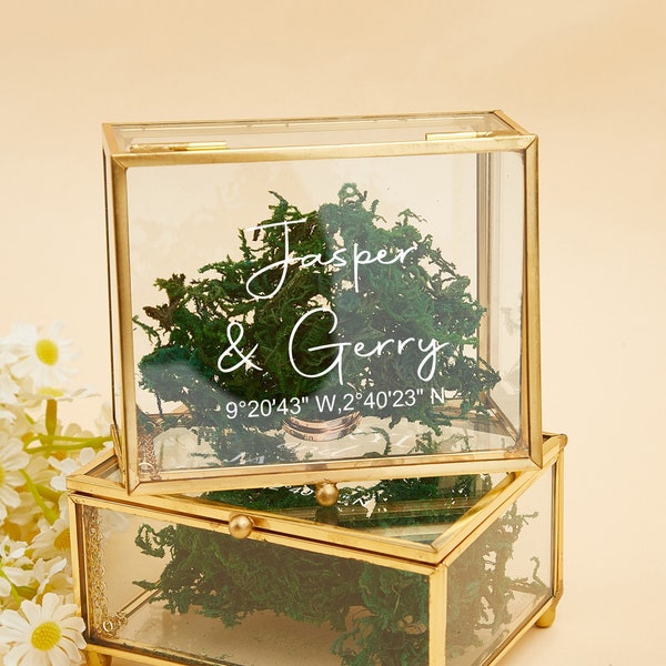 Personalised Wedding Ring Holder,Square Glass Ring Box,Custom Ring Box with Name Date,Glass Ring Holder,Geometric Ring Bearer,Christmas Gift