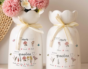 Vaso di fiori First Mom Now Grandma, vaso di fiori per il mese di nascita, vaso da giardino della nonna, regali di compleanno per mamma, nonna, regali per la festa della mamma