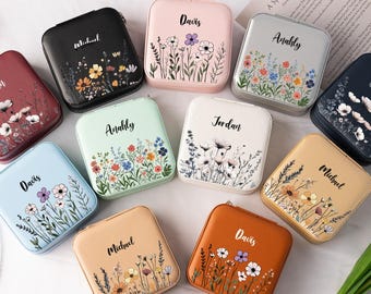 Personalisierte Leder Schmuckschatulle mit Namen, Geburtstagsgeschenk für Frauen, Blumen Schmuckschatulle, Brautjungfer Geschenk, Hochzeitsgeschenk, Muttertagsgeschenk