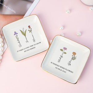 Personalized Birth Flower Trinket Dish, If Friends Were Flowers I&#39;d Pick You, Besties Jewelry Dish, Friendship Gifts, Birthday Gifts for Her