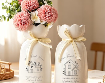 Personalised First Home Gift,Custom Ceramic Flower Vase for Newlyweds,Housewarming Gift For Couple,Moving In Gift for Friend,Christmas Gifts
