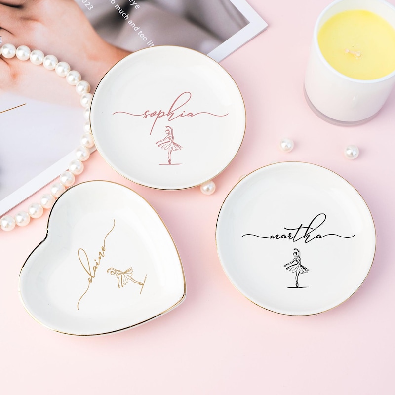 🎁 Personalized Ballet Jewelry Dish, Dance Gifts for Her, Custom Name Ring Holder, Birthday Gift, Dance Teacher Gift, Gift for Sister, Daughter