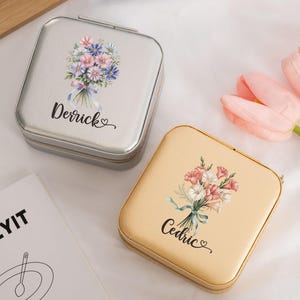 Personalized Birth Flower Jewelry Box, Custom Leather Travel Jewelry Box with Name, Wedding Bridesmaid Gifts, Birthday Gifts for Her/Mom