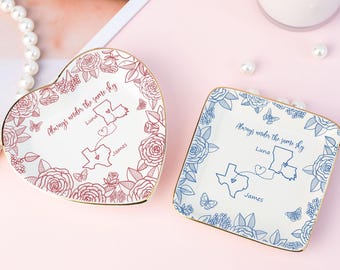 Custom Long Distance Friend Ring Dish, Best Friend Gifts, Map Name Jewelry Dish, Birthday Gift for Her, Christmas Gifts for Sister, BFF Gift