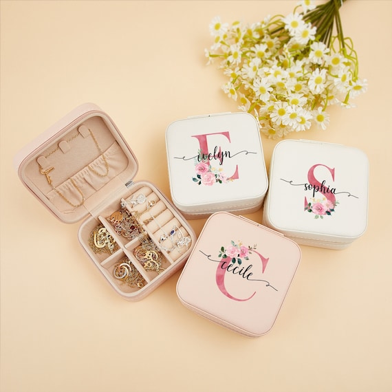 Custom Travel Jewellery Case, Initial Name Jewellery Box, Leather Travel Jewelry Case, Bridesmaids Gifts, Bridal Shower Gifts, Mother's Day