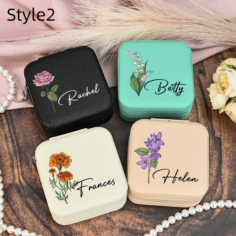 Custom Birth Flower Jewellery Box,Leather Jewellery Travel Box,Personalised Gift Box,Personalised Birthday Gift,Gift for Her,Mother's Day image 6