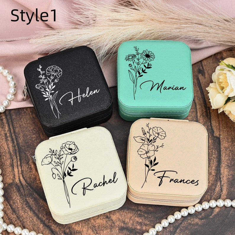 Custom Birth Flower Jewellery Box,Leather Jewellery Travel Box,Personalised Gift Box,Personalised Birthday Gift,Gift for Her,Mother's Day image 5