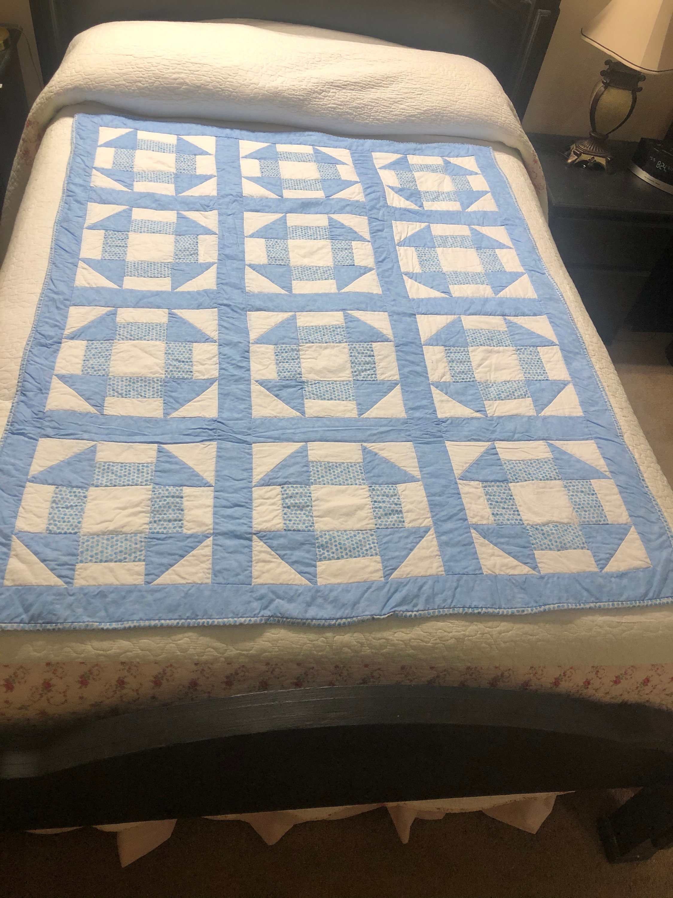 Blue and White Monkey Wrench Pattern Quilt 46” X 57” - Etsy