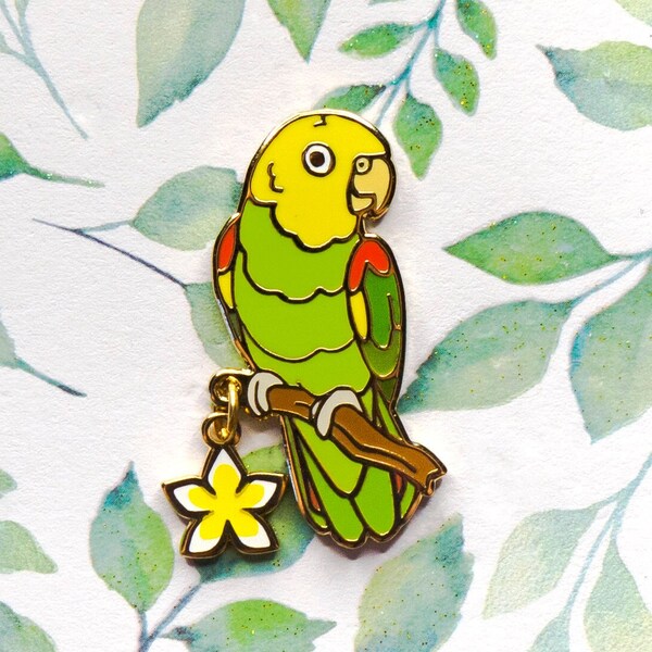 Double yellow-headed Amazon Parrot Hard Enamel Pin | Peculiar Parrots | Parakeet, Amazona oratrix