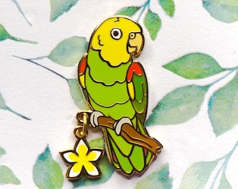 Double yellow-headed Amazon Parrot Hard Enamel Pin | Peculiar Parrots | Parakeet, Amazona oratrix