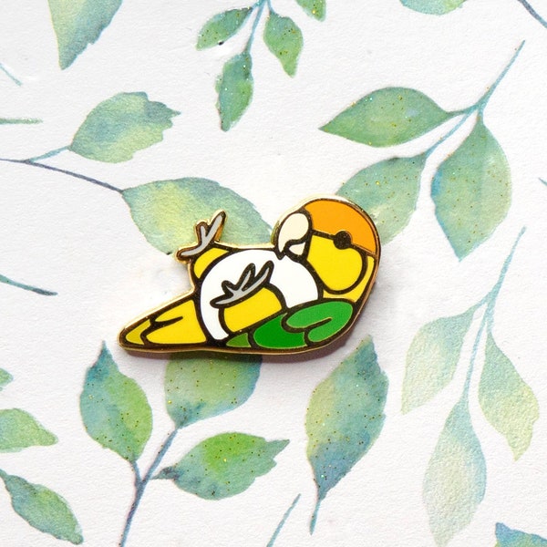 Laying White-bellied Caique Hard Enamel Pin