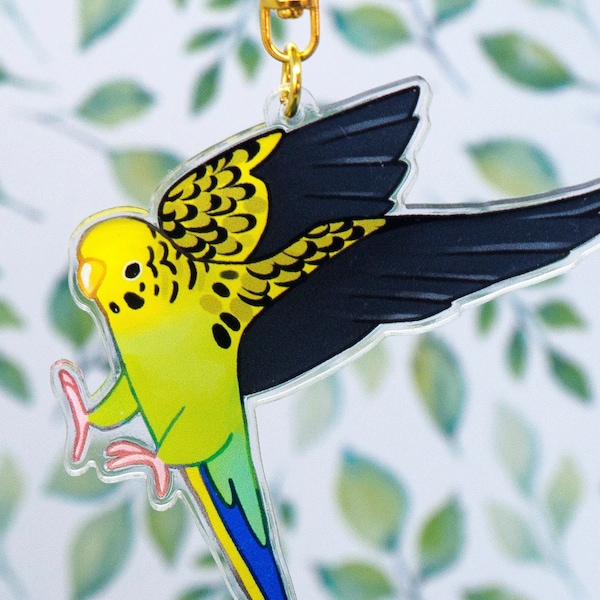 Green Budgie Parakeet Acrylic Keychain, Green Budgerigar, Grass Parakeet, Green and Yellow