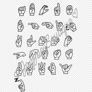 Alfabeto ASL SVG; ABC Cartas Individuales