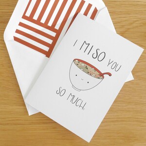 Miss You Grußkarte 4x6 "I MISO You So Much" - Leere Innenseite - Japanische Grußkarte - Kawaii Karte - Japanisches Essen Wortspiel