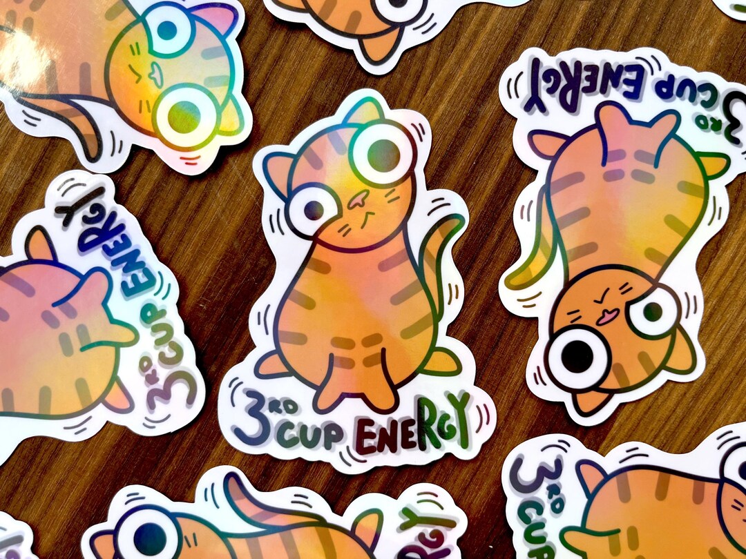 Orange Cat Sticker Holographic "3rd Cup Energy" - Etsy