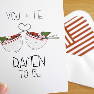 Tarjeta de felicitación "Te amo" 4x6 "Tú y yo, RAMEN para ser" - Interior en blanco - Tarjeta de felicitación japonesa - Tarjeta kawaii - Juego de palabras con comida japonesa - San Valentín