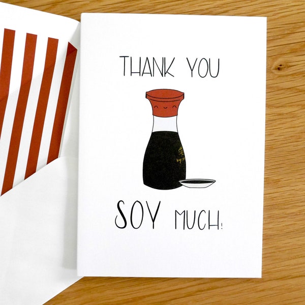 Thank You Greeting Card 4x6  "Thank You SOY Much"- Blank Inside - Japanese Greeting Card - Kawaii Card - Japanese Food Pun