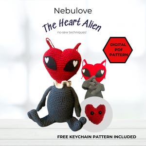 HEART ALIEN CROCHET pattern,no-sew cute plush,valentine&#39;s day gifts,y2k,I love you,sc-ifi crochet,eng pdf,crochet toys,love alien amigurumi