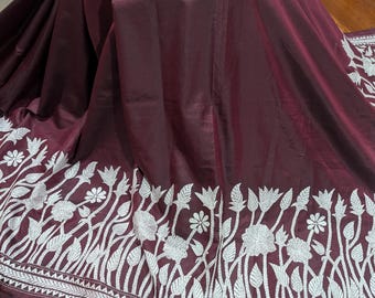Pure Bangalore Silk Hand Kantha Stitch Saree