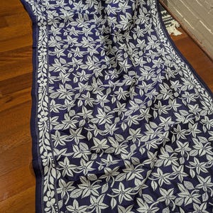 Pure Bangalore Silk Hand Kantha Stitch Saree