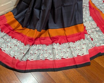 Pure Bishnupur Katan Silk Saree with hand block Print