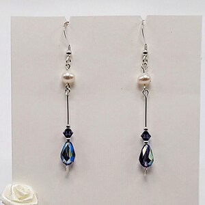 Swarovski Aurora Borelis Tanzanite Teardrop & Cultured Pearls Sterling Silver Earrings