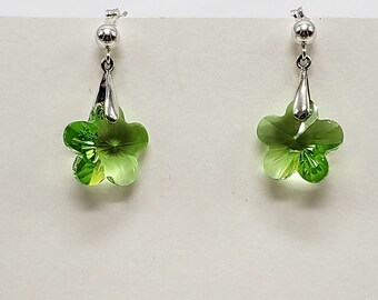 Swarovski Peridot Flower Sterling Silver Earrings