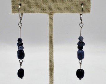 Pendientes de acero inoxidable de gema de sodalita