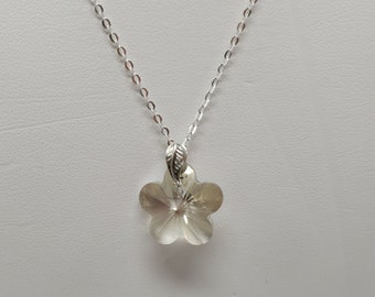 Swarovski Crystal Silver Shade Flower & Sterling Silver Necklace