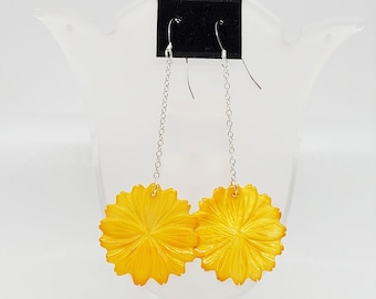 Mother of Pearl Carved Flower Sterling Silver Earrings
