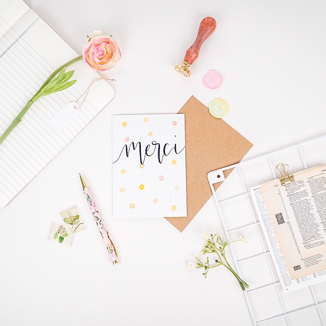 Merci Greetings card French thank you greeting card Etsy