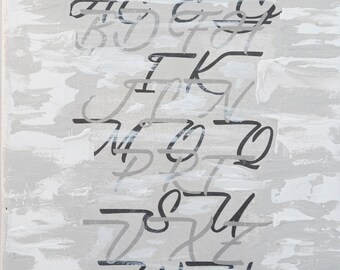 Alphabet | Schrift und Malerei auf Leinwand | B 20 x H 20 x T 2 cm