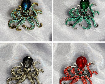 Octopus Art Nouveau, octopus Pin, octopus Brooches, Brooches, Brooch, Pin, Gifts for Women, Crystal Brooch, Art Deco Brooch