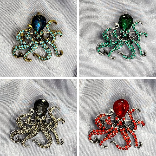 Octopus Art Nouveau, octopus Pin, octopus Brooches, Brooches, Brooch, Pin, Gifts for Women, Crystal Brooch, Art Deco Brooch