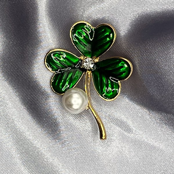 Broche trèfle Art nouveau, épinglette trèfle irlandais, broches trèfle, broches, broche, épingle, cadeaux pour femme, broche en cristal, broche art déco