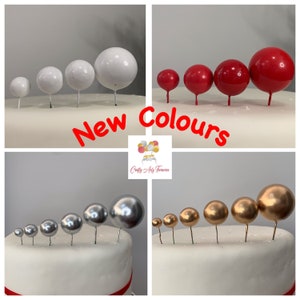 Set of 4 or 6 Cake Topper Ball Set, 0.5-4cm, Various Colours, Decoration, Skewers, Cake Design, Party, Celebrate, Wedding, Glitter Balls