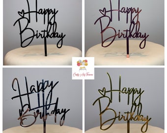 Acrylic Happy Birthday Cake Topper Sign, Gold, Black, Silver and Pink, Various Styles, Decoration, Party, Celebrate