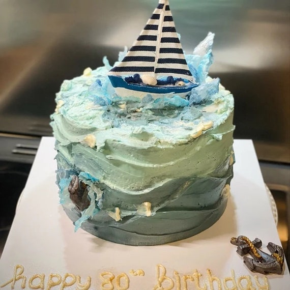 Sail Boat, Fishing Boat, Trawler, Boat Cake Topper, Cake Decoration, Cake  Topper, Fishing Boat Cake, Blue Boat Cake Topper, Birthday Cake. 