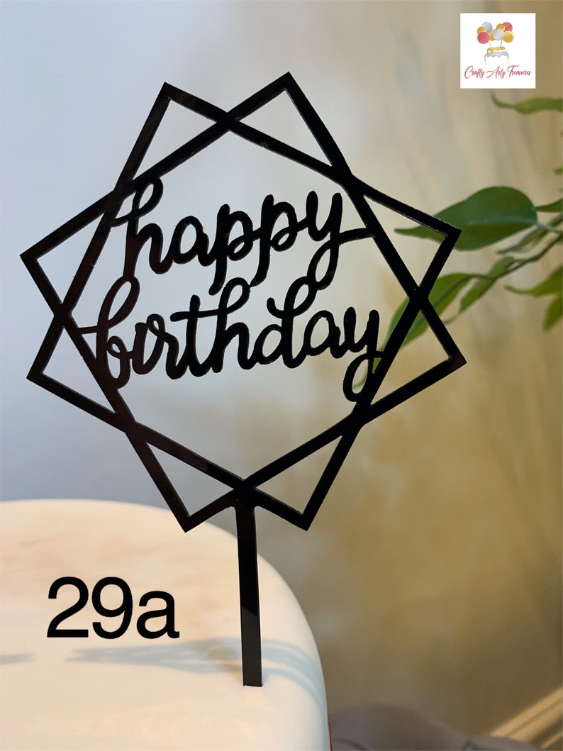 Acrylic Happy Birthday Cake Topper Sign Gold Black and Pink | Etsy UK