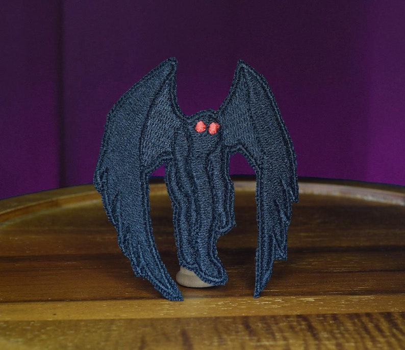 Cryptid Style Mothman Patch High Quality Shiny Iron on patch.