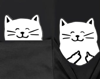 Pocket Cat Middle Finger T-Shirt | Funny Cat Peeking Pocket Tee