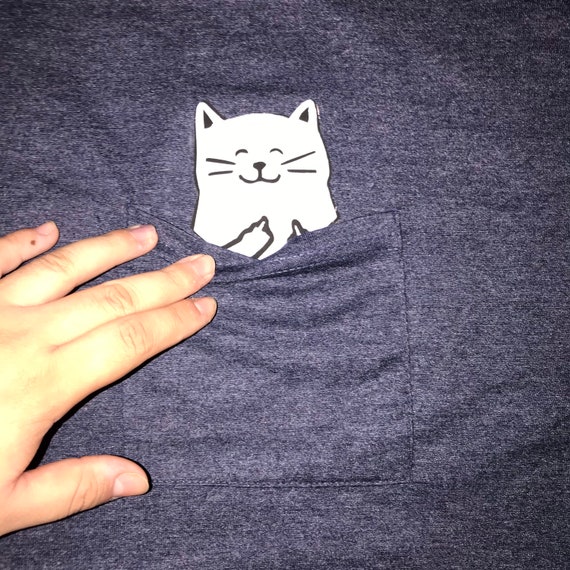 Middle Finger Cat T Shirt. Pocket Cat 