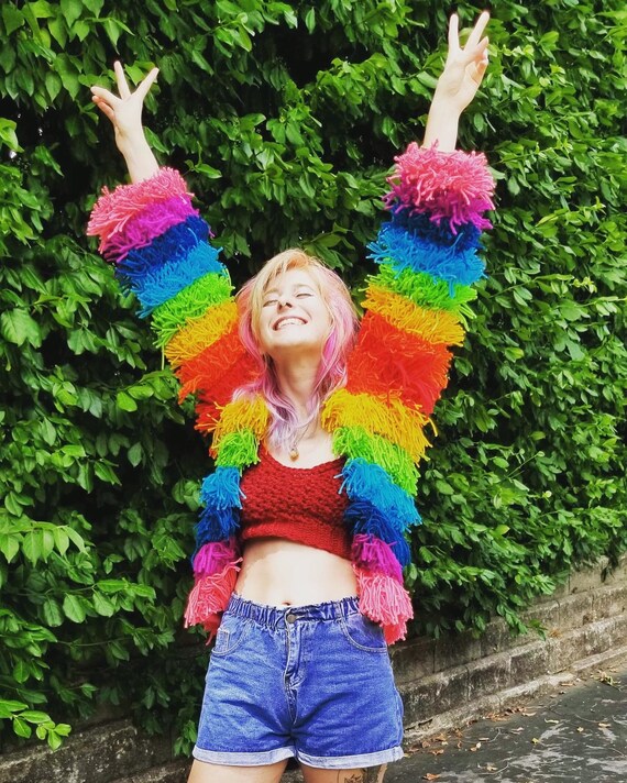 Rainbow Fringe Cardigan jacket Etsy Hong Kong
