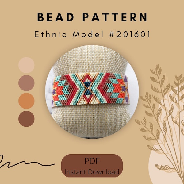 ETHNIC Bracelet Beading Pattern, DM Miyuki, Beading Tutorials, ETHNIC model, Pattern for bracelet peyote, Cuff woven 20161