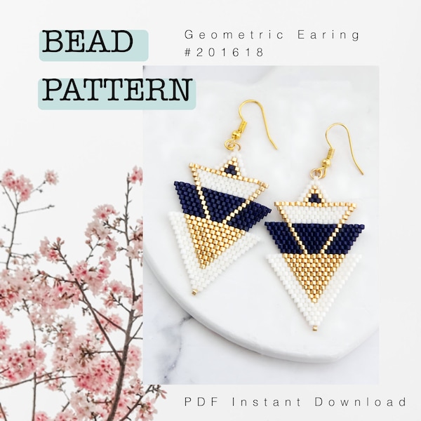 Geometric Earrings Beading Pattern, DM Miyuki Design, Geometrich Design, Pattern for Earrings Brick stitch, Earrings patterns 201618