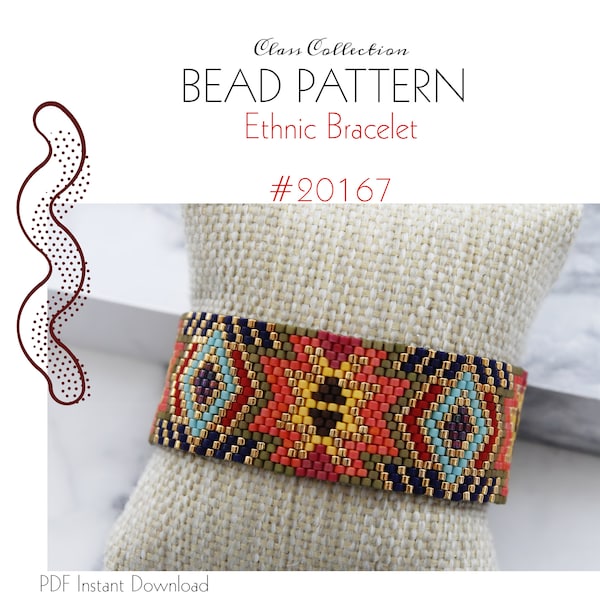 Ethnic Bracelet Beading Pattern, DM Miyuki Design, Beading Tutorials, Ethnic Design Model, Pattern for bracelet peyote, Cuff woven 20167