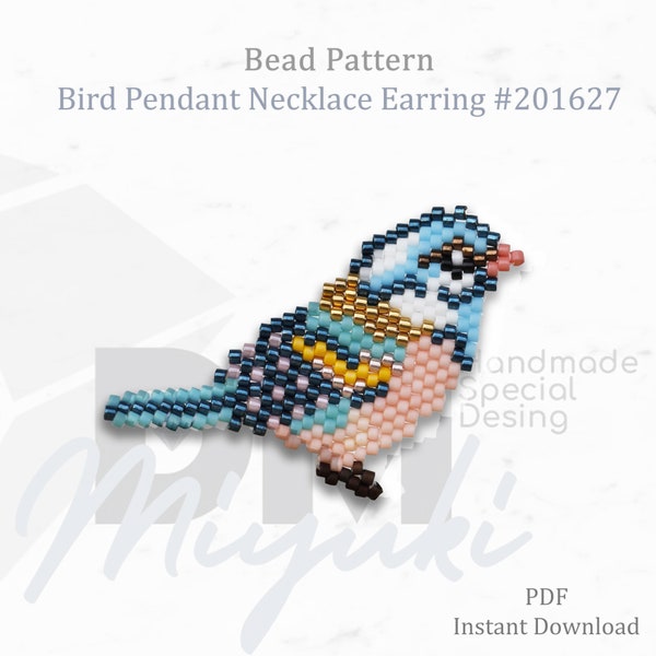 BIRD Necklace Pendant Earring Beading Pattern, DM Miyuki design, SPARROW Design, Pattern Necklace ,Cuff woven, Brooch Patterns 201627